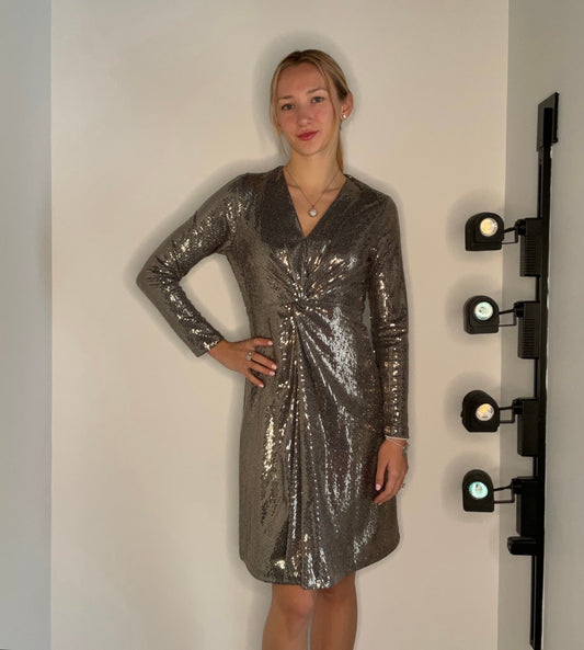 COPPER SEQUIN TWIST FRONT DRESS