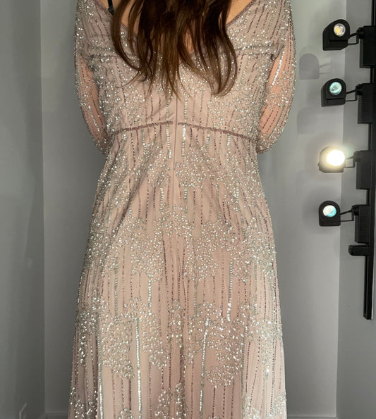 BEADED TAUPE DRESS