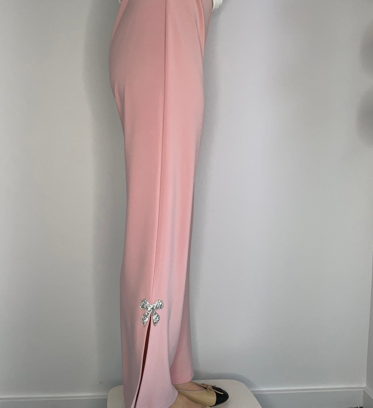 PRIMROSE PINK KNIT BOW CRYSTAL PANT