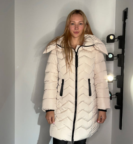 CREAM LONG THICK QUILTED PUFFER COAT