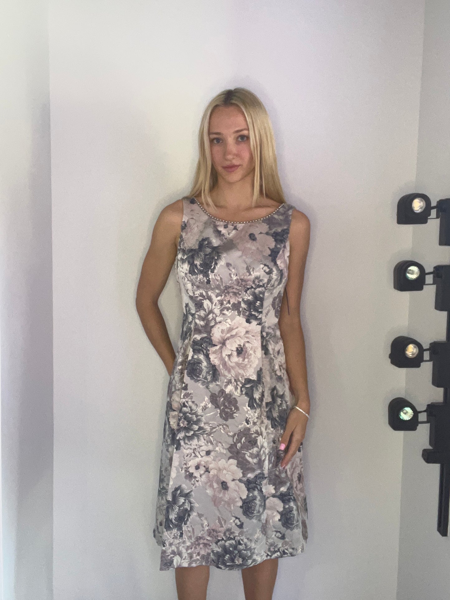 JACQUARD FLORAL A-LINE DRESS