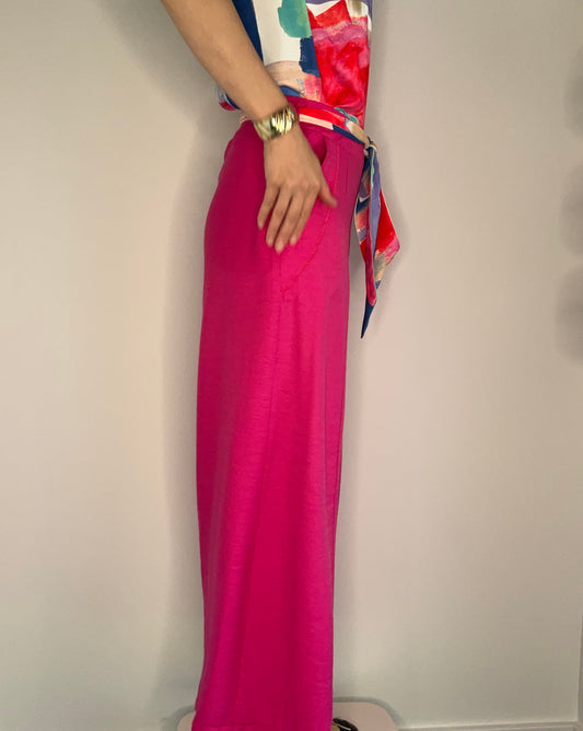 HOT PINK WOVEN BELTED PANT