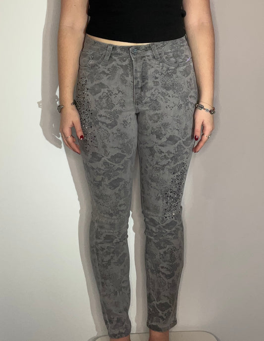 CRYSTAL SNAKESKIN PRINT JEANS