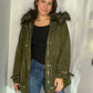 OLIVE GREEN FAUX FUR LINED COAT