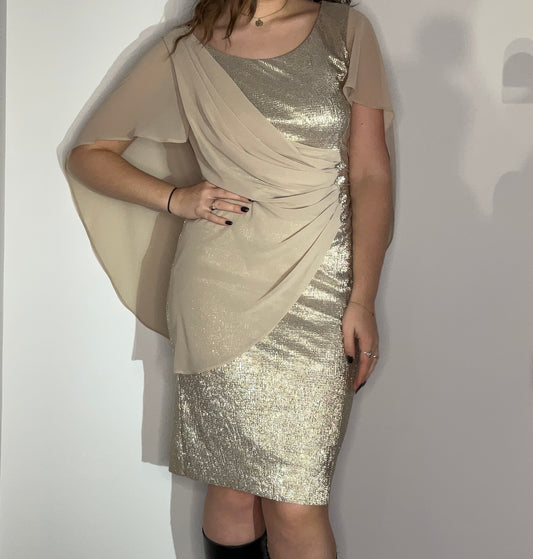 GOLD METALLIC FAUX WRAP DRESS