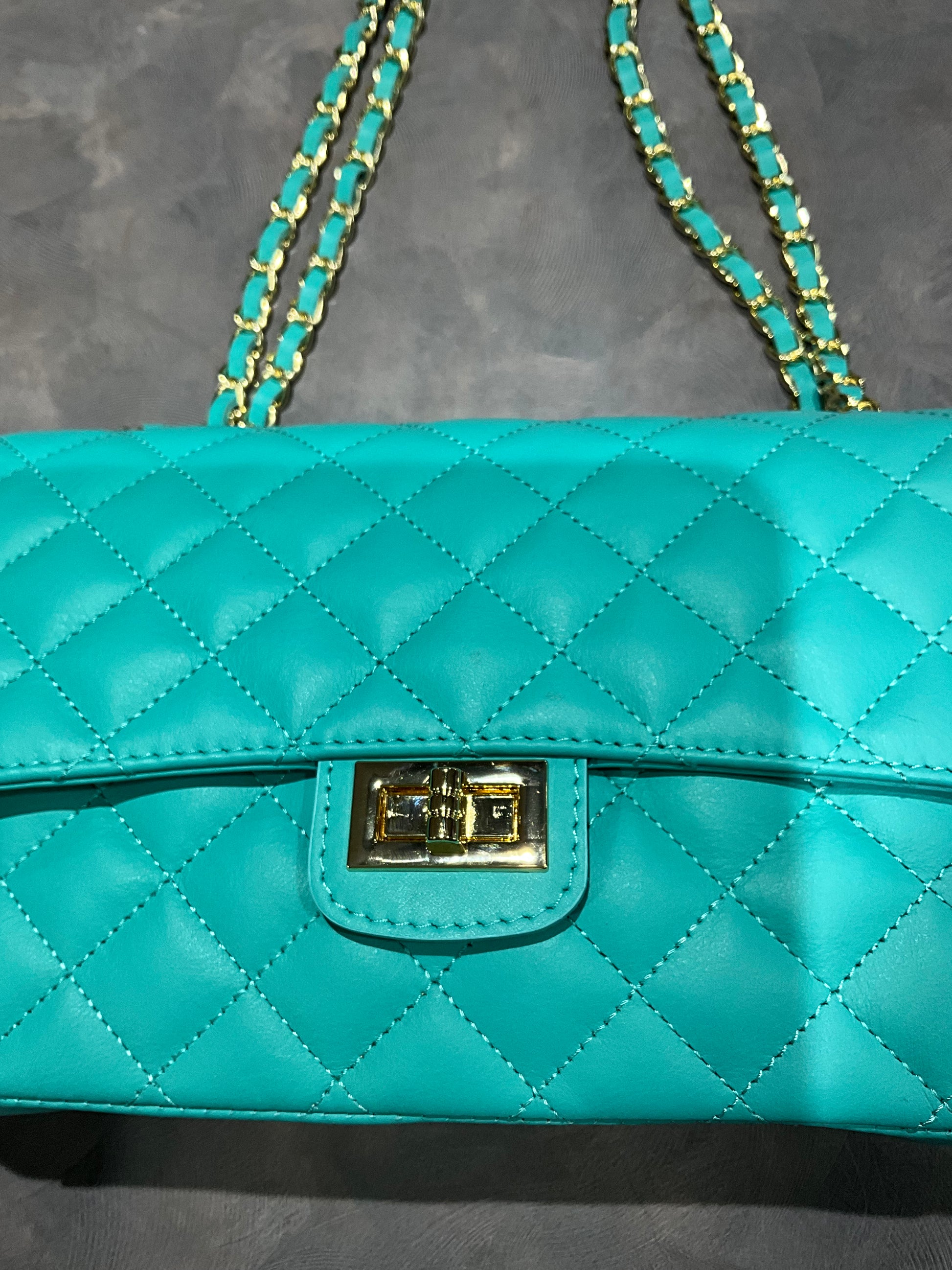 TIFFANY BLUE QUILTED LEATHER HANDBAG