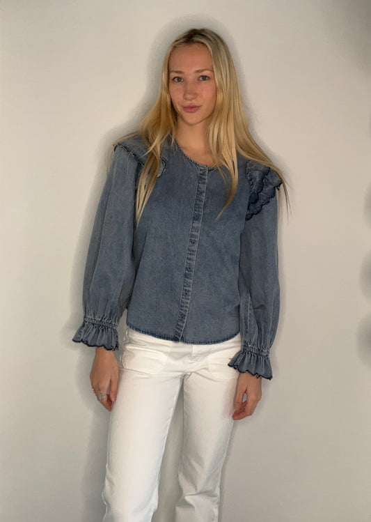 WASHED DENIM LONG SLEEVE TOP