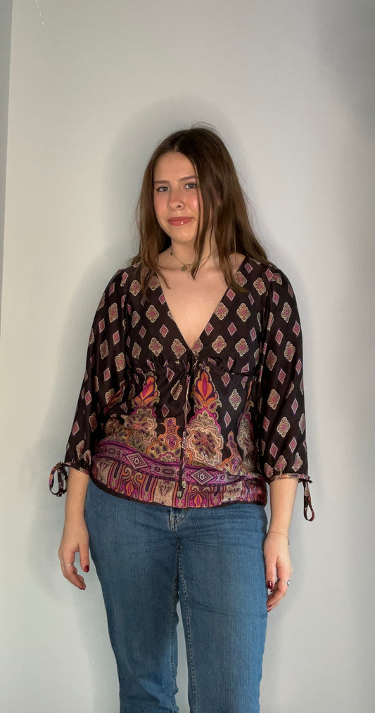 BROWN PAISLEY SILK TOP